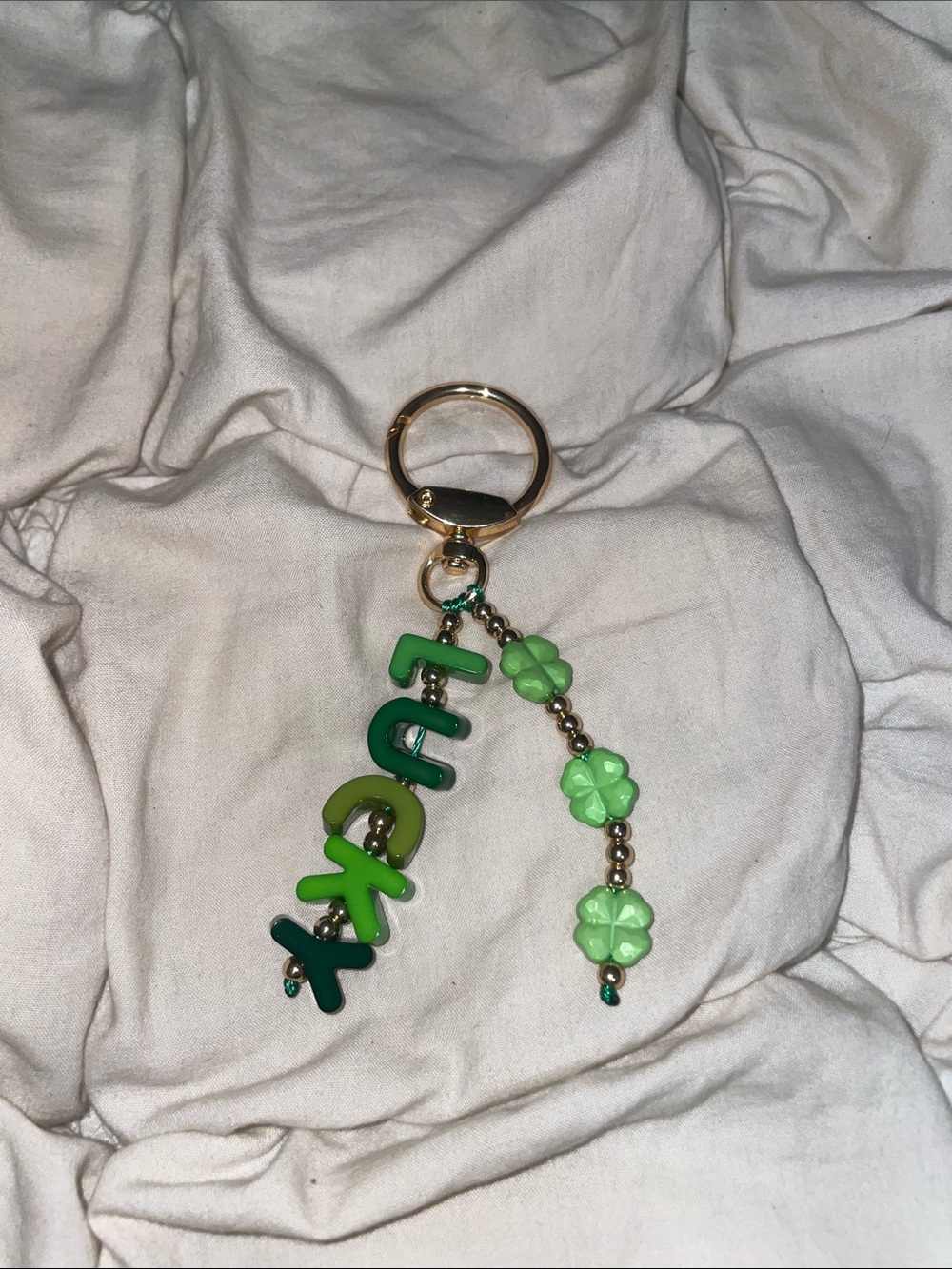 Free People Green Beaded "Lucky" Clover Bag Charm